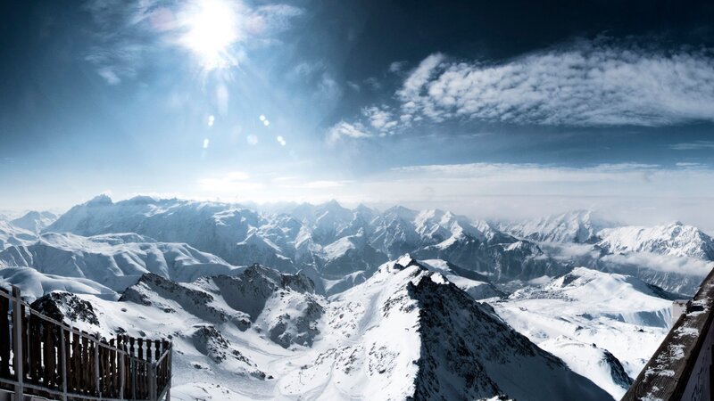 Snow-covered Mountain Range — White, Dramatic, Afternoon, Photograph, Mountain Peaks