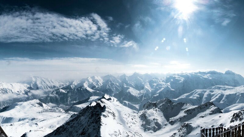Snow-covered Mountain Range — White, Dramatic, Afternoon, Photograph, Mountains, Sky
