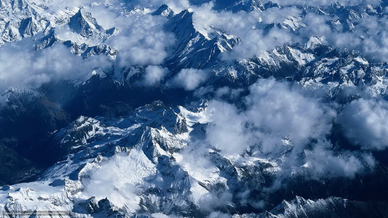 Snow-covered Mountain Range — White, Dramatic, Photograph, Clouds, Peaks, Glaciers