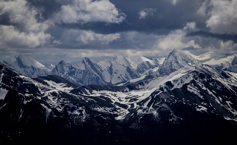 Snow-covered Mountain Range — White, Dramatic, Photograph, Clouds, Peaks