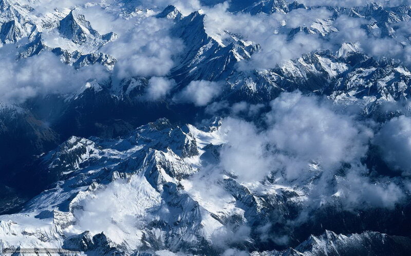 Snow-covered Mountain Range — White, Dramatic, Photograph, Clouds, Peaks, Valleys