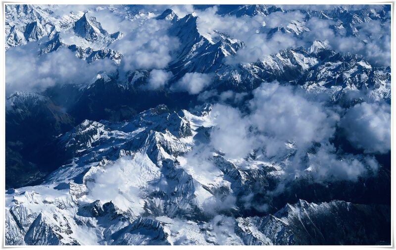 Snow-covered Mountain Range — White, Dramatic, Photograph, Clouds