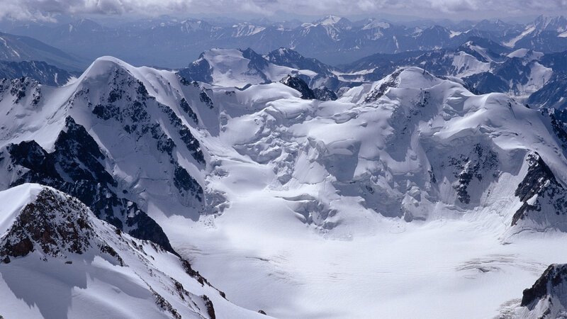 Snow-covered Mountain Range — White, Dramatic, Photograph, Mountains, Glaciers, Clouds