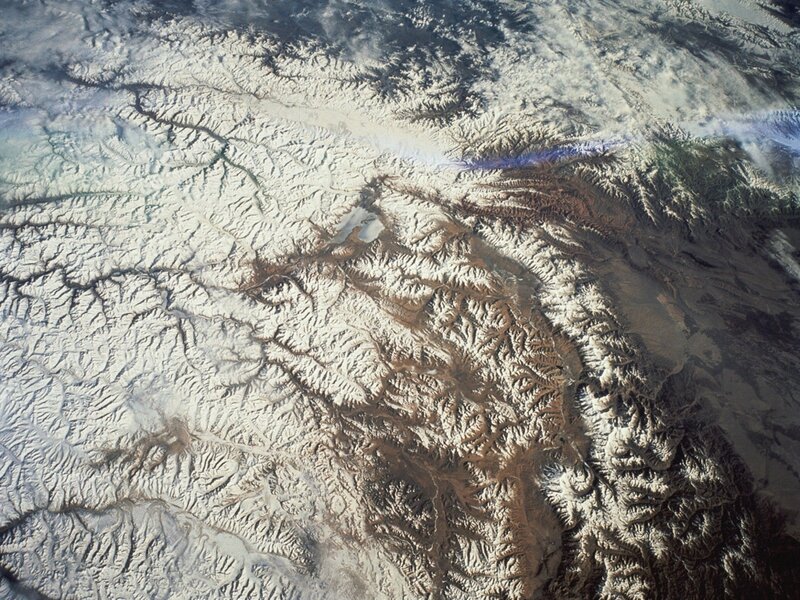 Snow-covered Mountain Range — White, Dramatic, Photograph, Mountains, Snow, Valleys