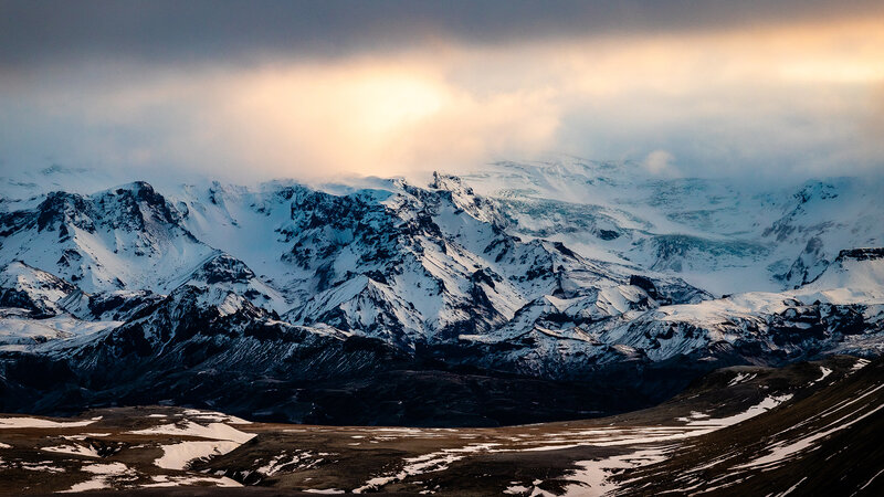 Snow-covered Mountain Range — White, Dramatic, Sunrise