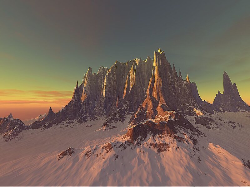 Snow-covered Mountain Range — White, Dramatic, Sunset, 3d Render