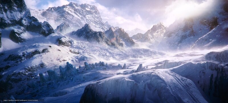 Snow-covered Mountain Range — White, Dramatic, Winter, Digital Art, Mountains, Glacier
