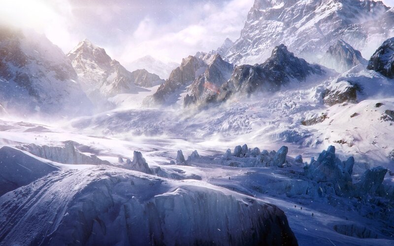 Snow-covered Mountain Range — White, Dramatic, Winter, Digital Art, Mountains, Glaciers