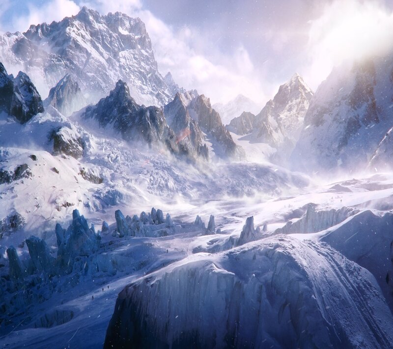 Snow-covered Mountain Range — White, Dramatic, Winter, Digital Art, Mountains, Snow