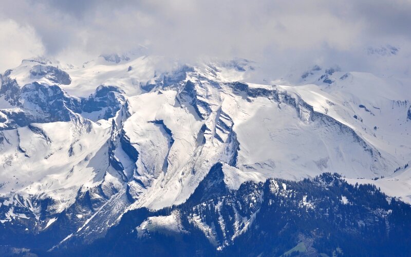 Snow-covered Mountain Range — White, Dramatic, Winter, Photograph, Clouds