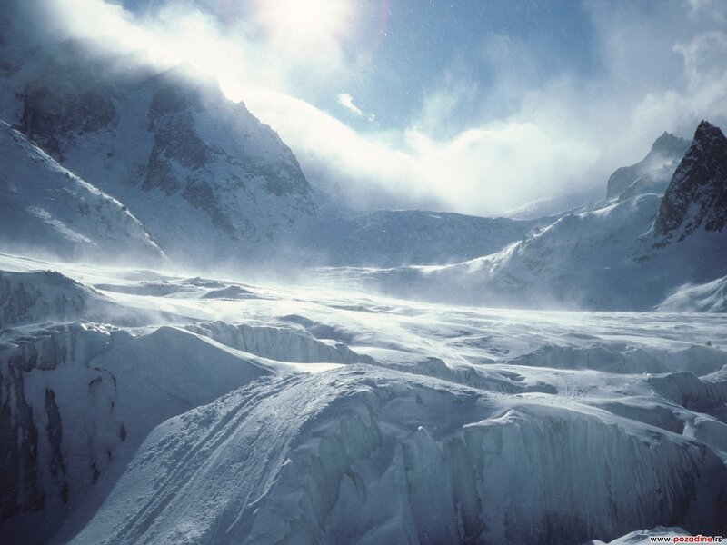 Snow-covered Mountain Range — White, Dramatic, Winter, Photograph, Mountains, Glacier