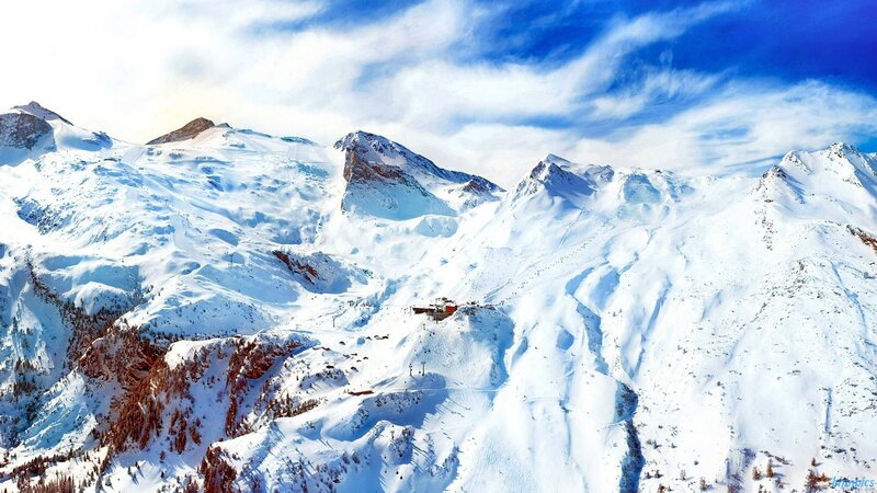Snow-covered Mountain Range — White, Dramatic, Winter, Photograph, Mountains, Ski Resort