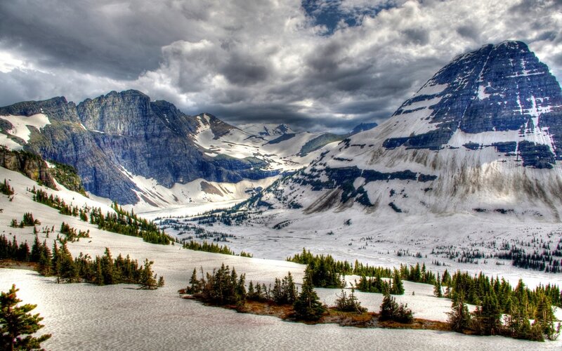 Snow-covered Mountain Range — White, Dramatic, Winter, Photograph, Mountains, Snow, Trees