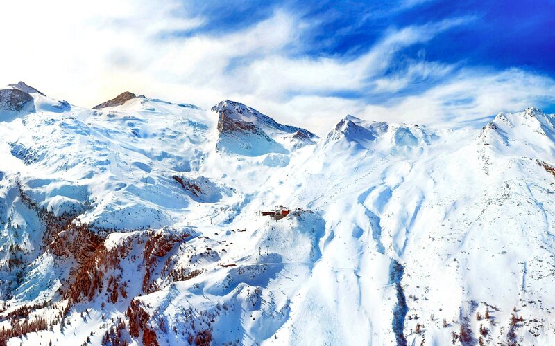 Snow-covered Mountain Range — White, Dramatic, Winter, Photograph, Skier