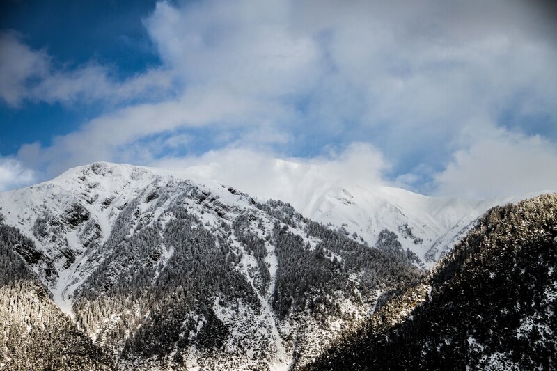 Snow-covered Mountain Range — White, Dramatic, Winter, Photograph, Trees