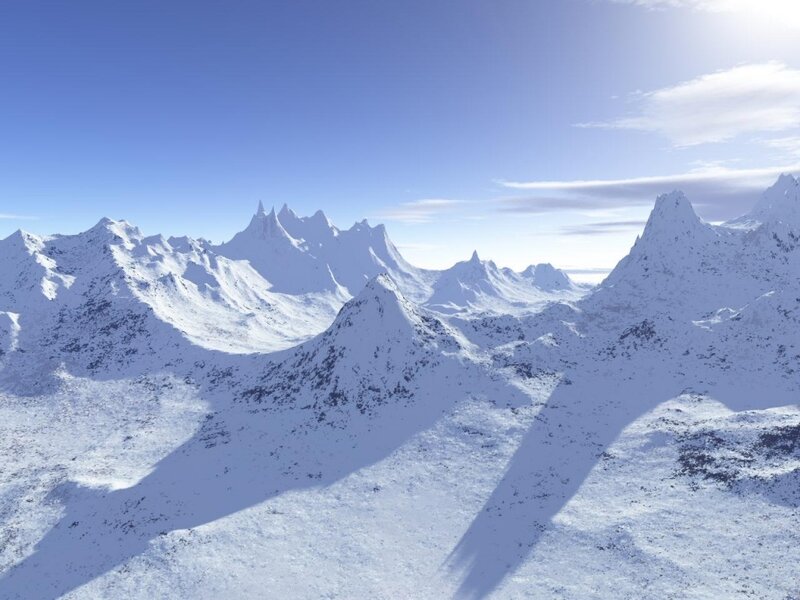 Snow-covered Mountain Range — White, Serene, Afternoon, 3d Render, Mountains, Sky