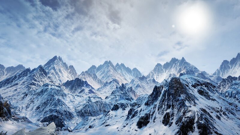 Snow-covered Mountain Range — White, Serene, Afternoon, 3d Render, Mountains, Snow