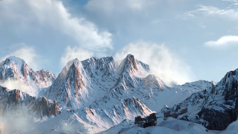 Snow-covered Mountain Range — White, Serene, Afternoon, 3d Render, Mountains