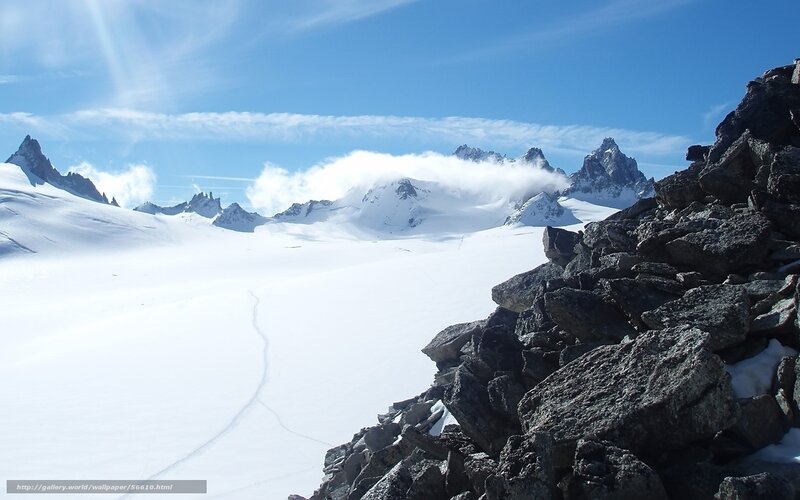 Snow-covered Mountain Range — White, Serene, Afternoon, Photograph, Rocks, Clouds