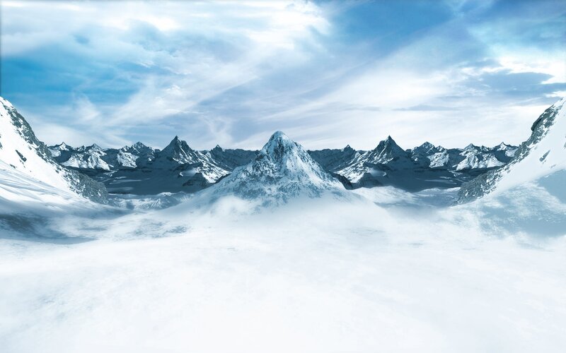 Snow-covered Mountain Range — White, Serene, Winter, 3d Render, Mountains, Clouds