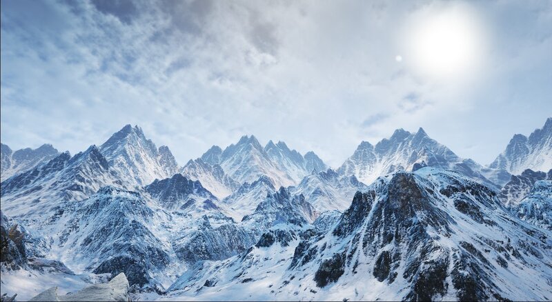 Snow-covered Mountain Range — White, Serene, Winter, 3d Render, Mountains, Snow, Sky