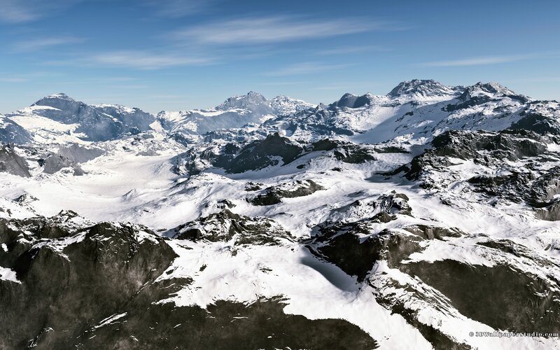 Snow-covered Mountain Range — White, Serene, Winter, 3d Render, Mountains, Snow