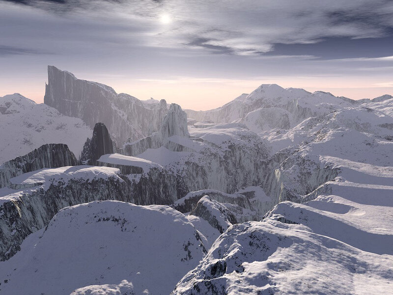Snow-covered Mountain Range — White, Serene, Winter, 3d Render, Mountains