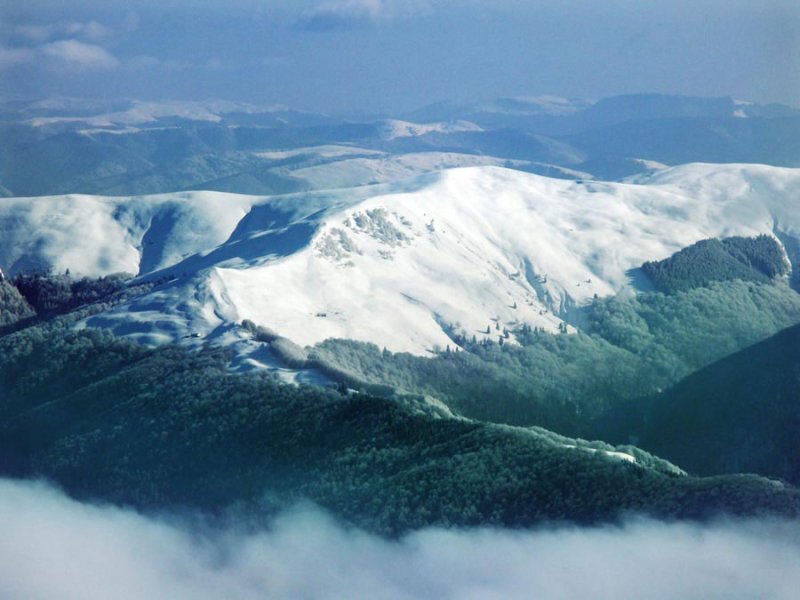 Snow-covered Mountain Range — White, Serene, Winter, Photograph, Mountains, Forests