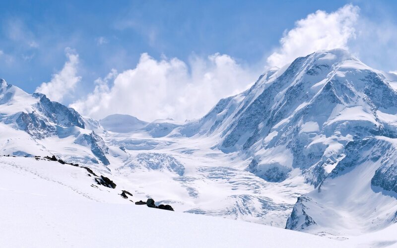Snow-covered Mountain Range — White, Serene, Winter, Photograph, Mountains, Glacier