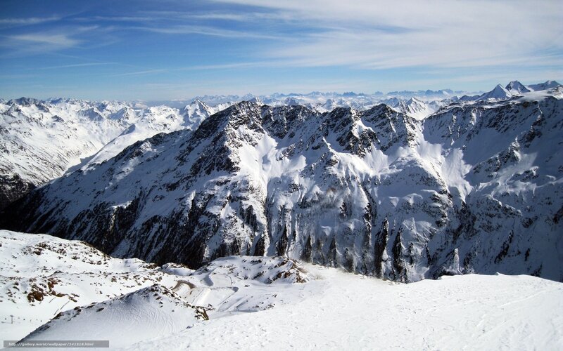 Snow-covered Mountain Range — White, Serene, Winter, Photograph, Mountains, Sky