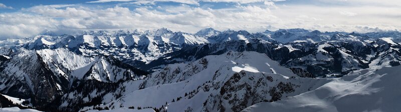 Snow-covered Mountain Range — White, Serene, Winter, Photograph, Mountains, Snow, Clouds