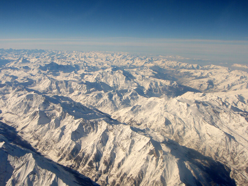 Snow-covered Mountain Range — White, Serene, Winter, Photograph, Mountains, Snow