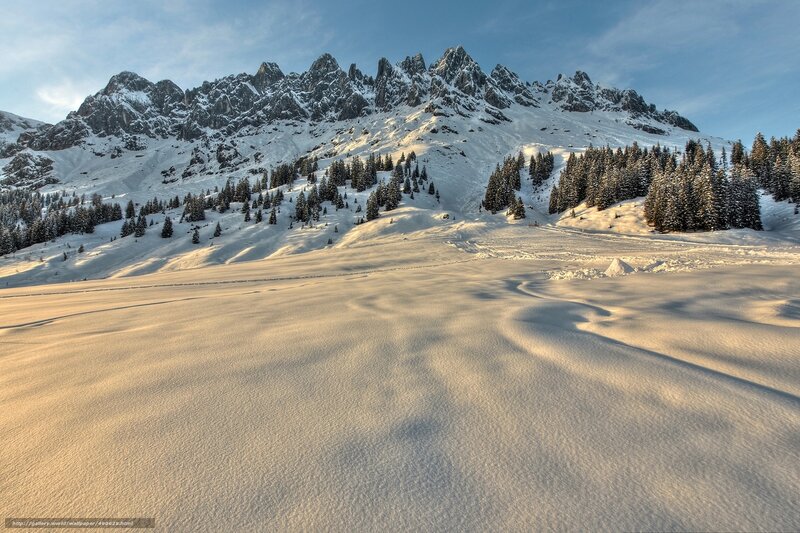 Snow-covered Mountain Range — White, Serene, Winter, Photograph, Pine Trees