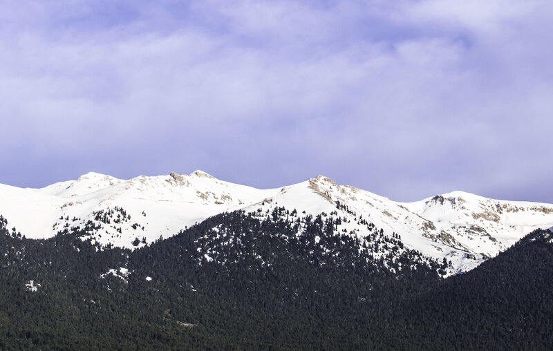 Snow-covered Mountain Range — White, Serene, Winter, Photograph, Trees, Clouds
