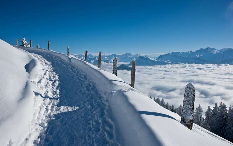 Snow-covered Mountain Ridge — Blue, Serene