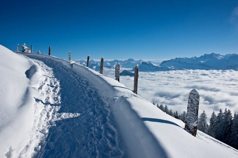 Snow-covered Mountain Ridge — Blue, Serene, Winter