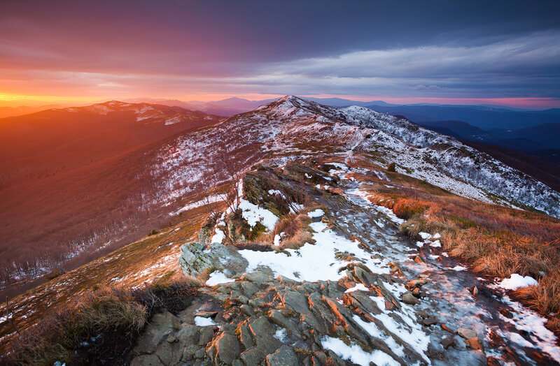 Snow-covered Mountain Ridge — Orange