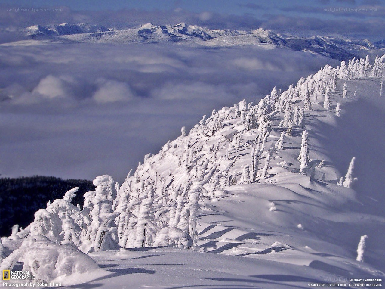 Snow-covered mountain ridge