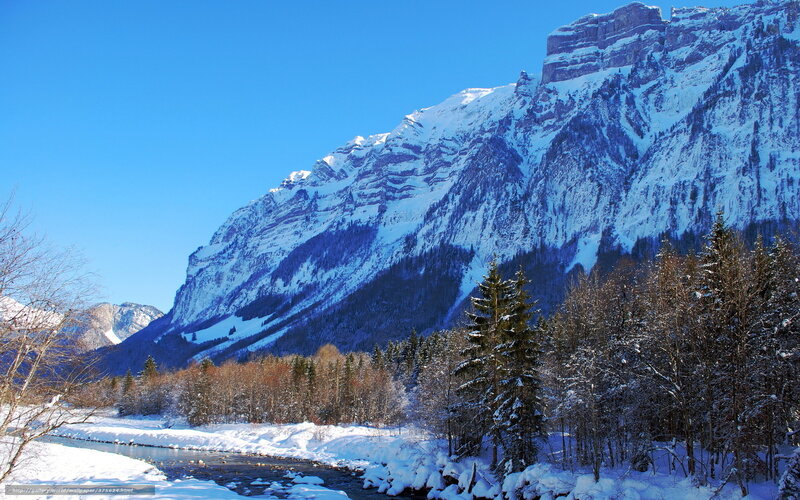 Snow-covered Mountain River — Blue, Serene, Winter, Photograph