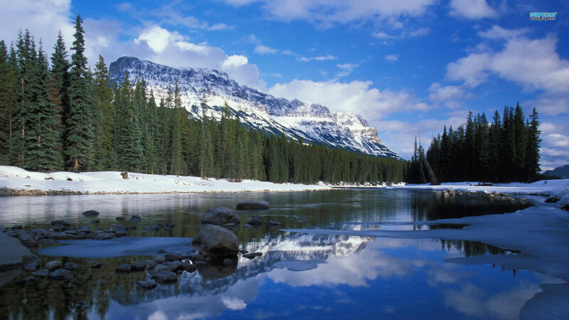 Snow-covered Mountain River — Blue