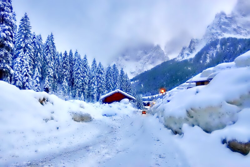 Snow-covered Mountain Road — White, Cold