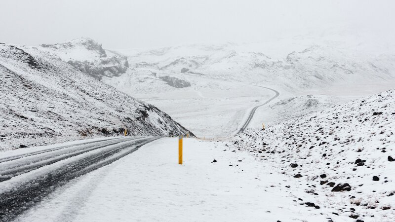 Snow-covered Mountain Road — White, Cold, Winter
