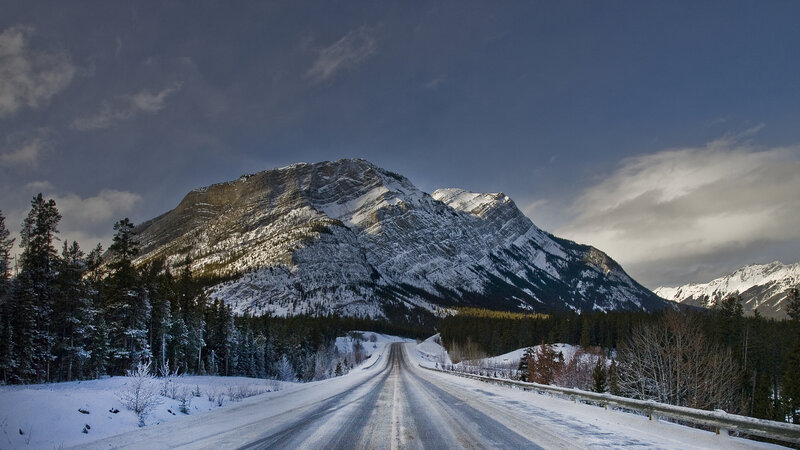 Snow-covered Mountain Road — White, Dramatic