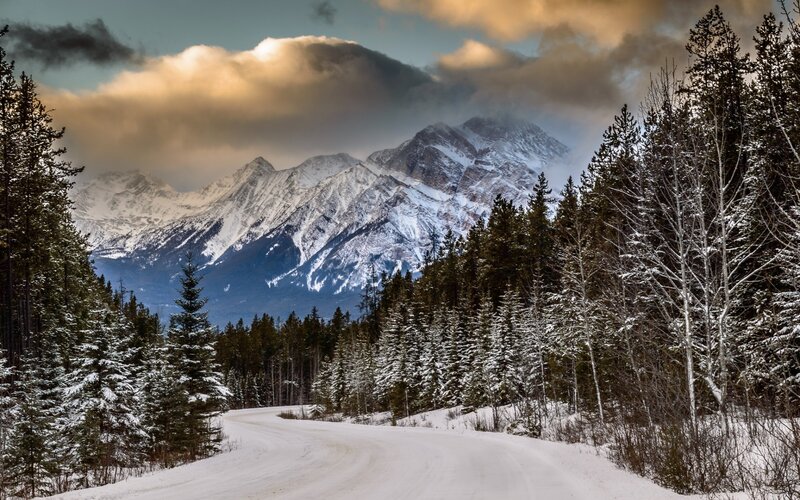 Snow-covered Mountain Road — White, Dramatic, Winter, Photograph