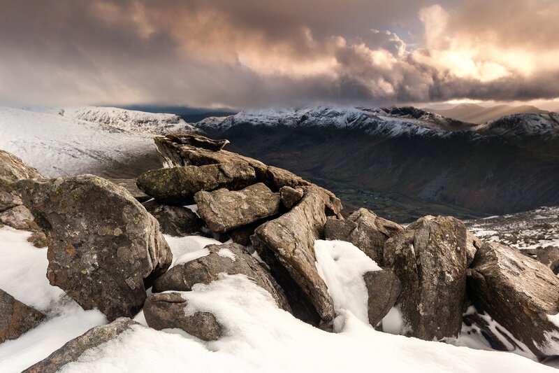 Snow-covered Mountain Rocks — Gray