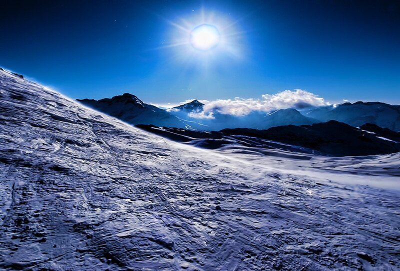 Snow-covered Mountain Slope — Blue, Dramatic