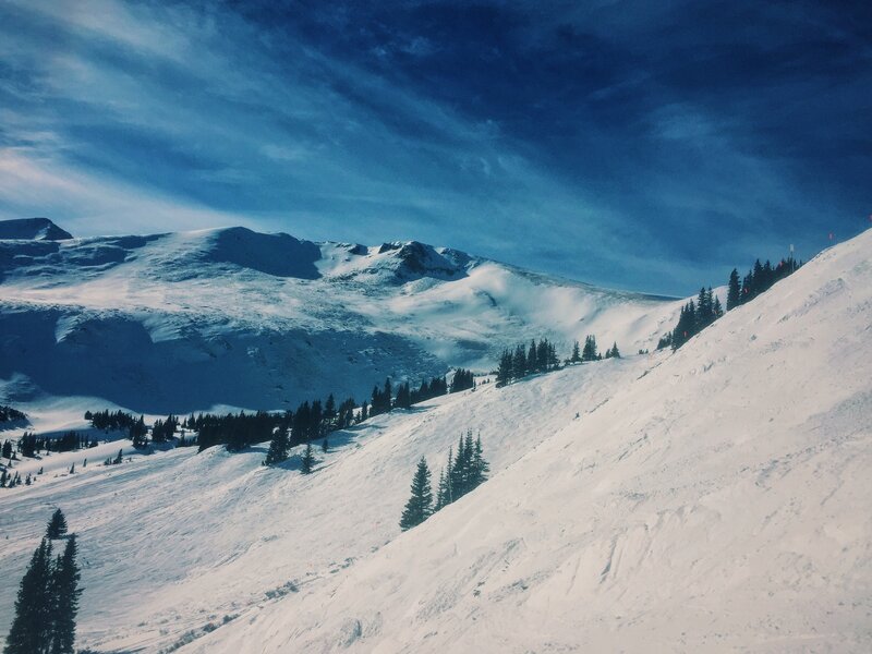 Snow-covered Mountain Slope — Blue, Dramatic, Winter, Photograph