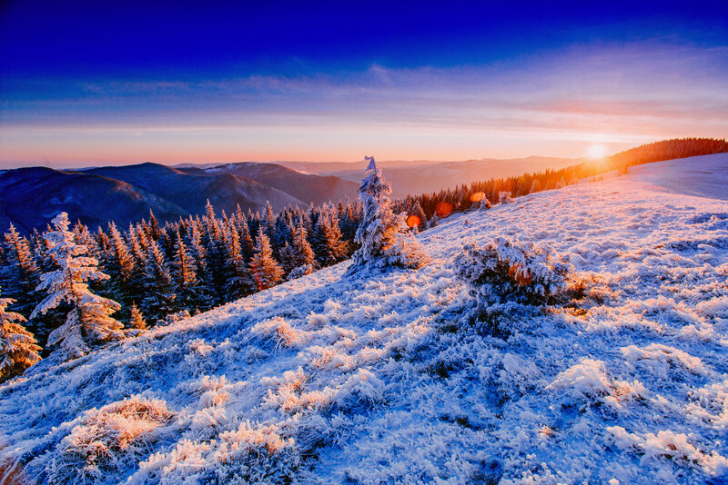 Snow-covered Mountain Slope — Blue, Serene, Winter, Photograph
