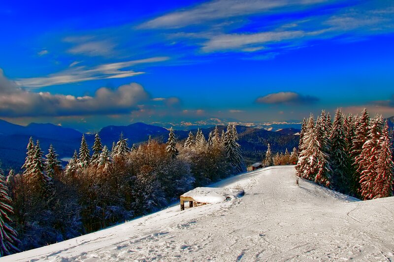Snow-covered Mountain Slope — Blue, Serene, Winter