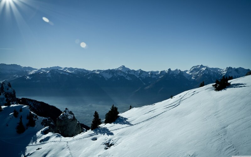 Snow-covered Mountain Slope — White, Serene, Afternoon, Photograph
